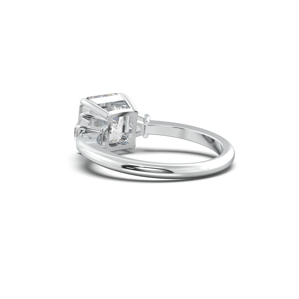 Asscher Baguette Three-Stone Engagement Ring