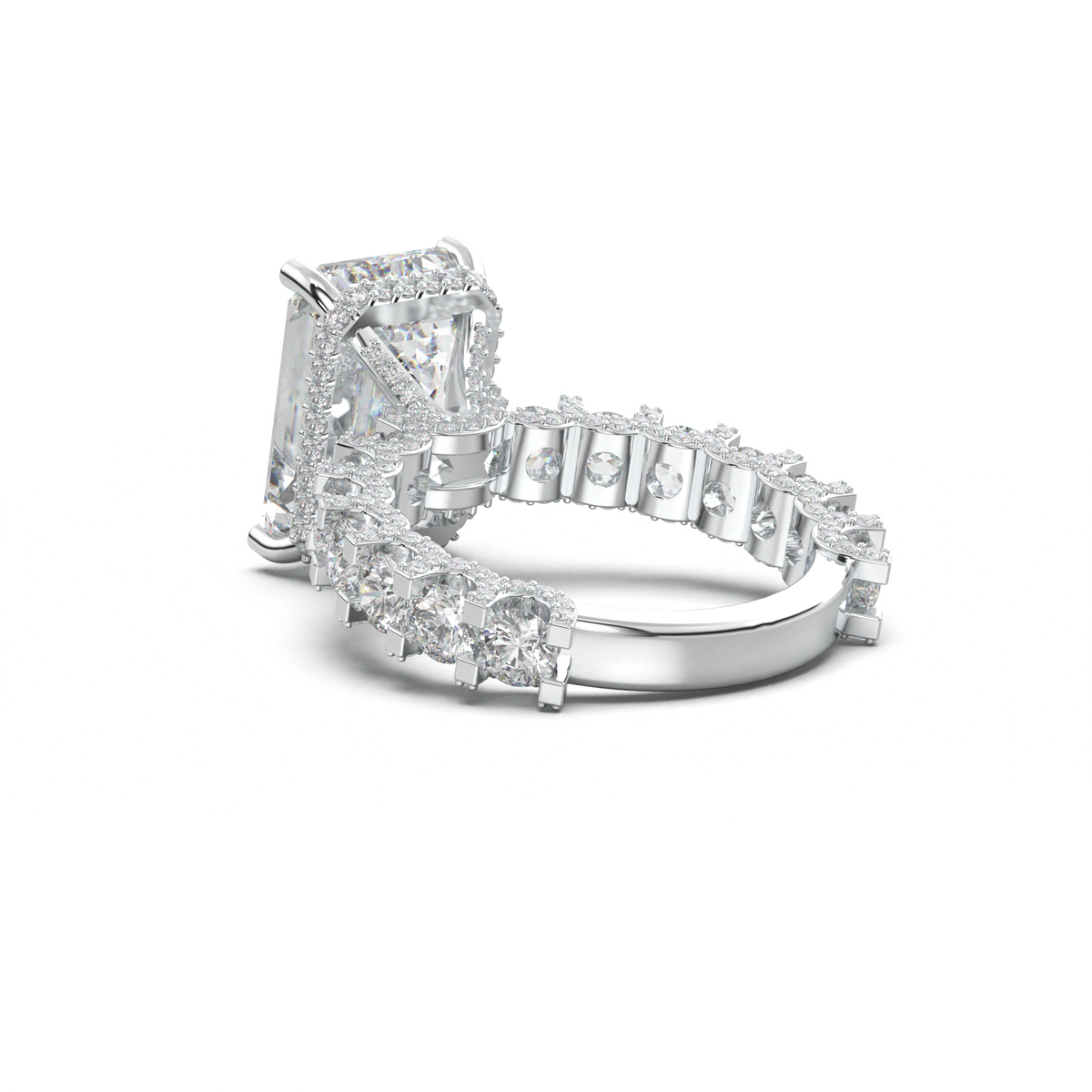 Emerald Diamond Band Engagement Ring