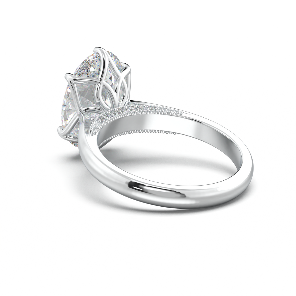 Oval Tulip Setting Hidden bridge Halo Engagement Ring