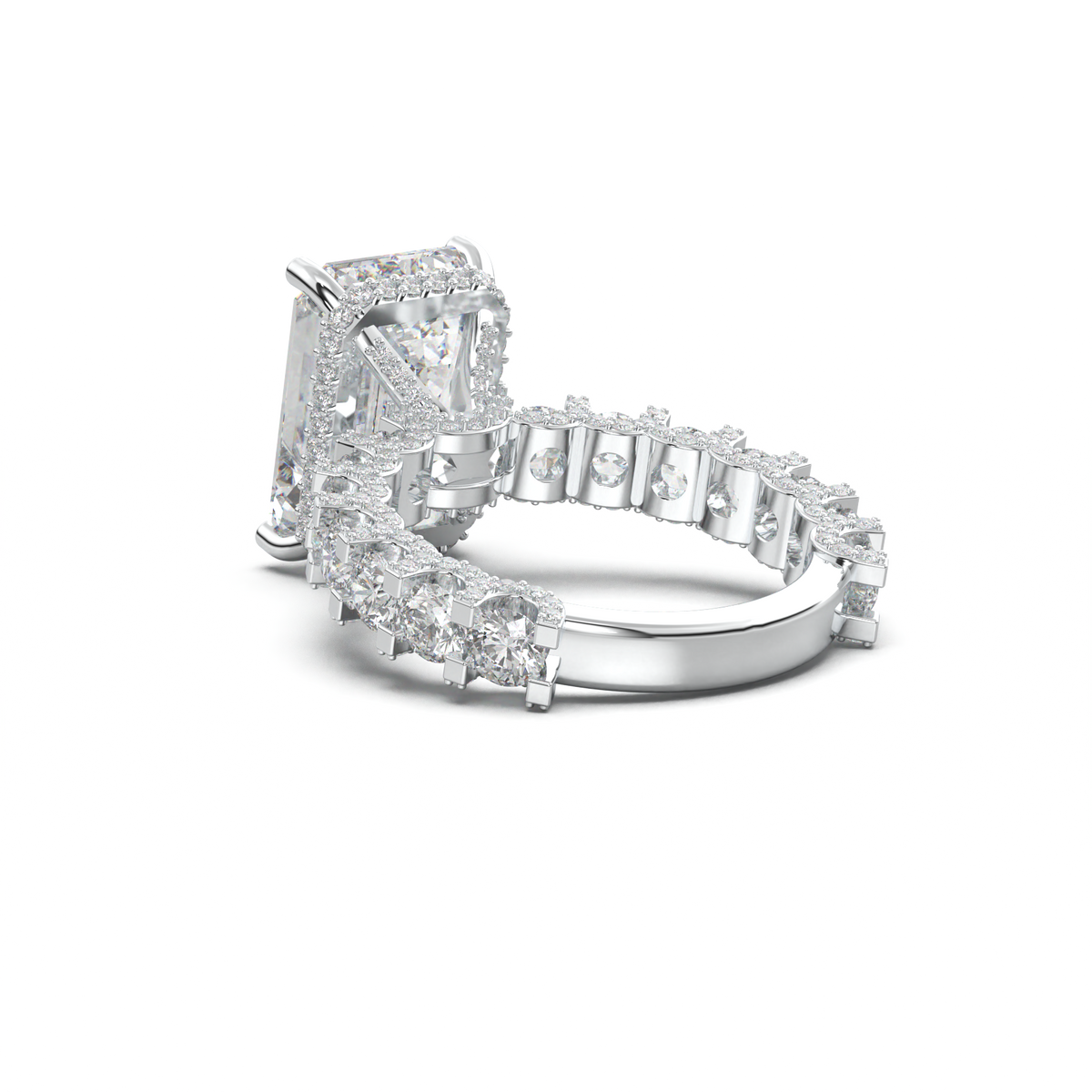 Emerald Diamond Band Engagement Ring