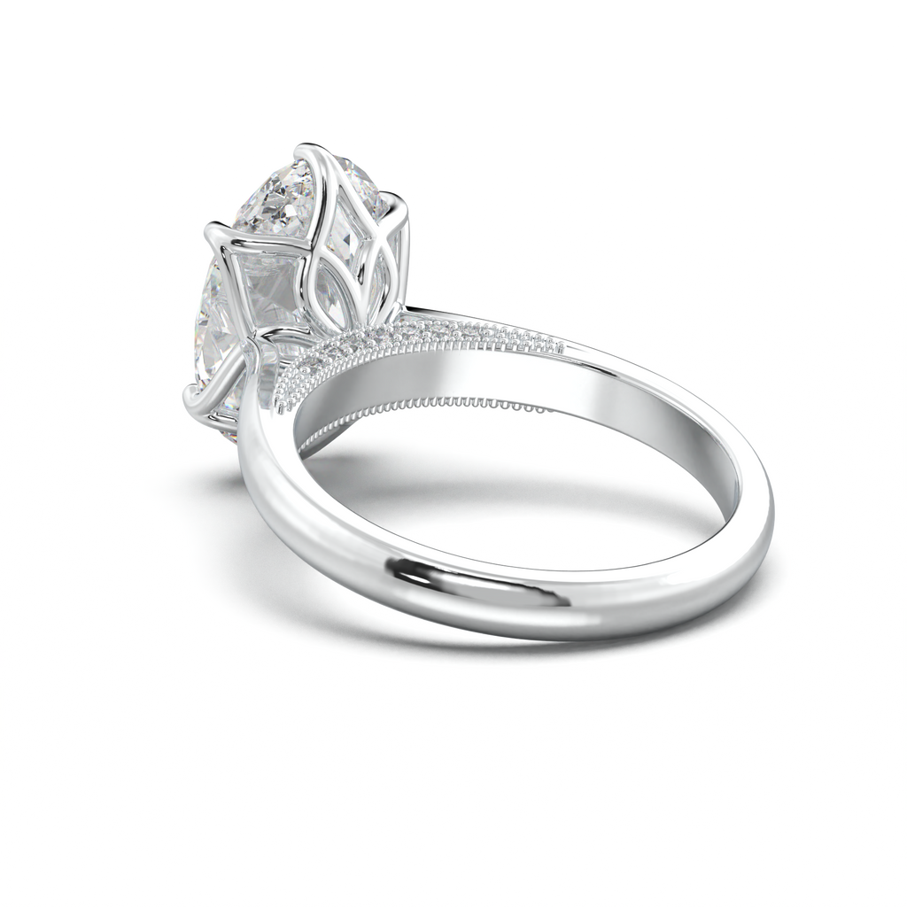 Oval Tulip Setting Hidden bridge Halo Engagement Ring