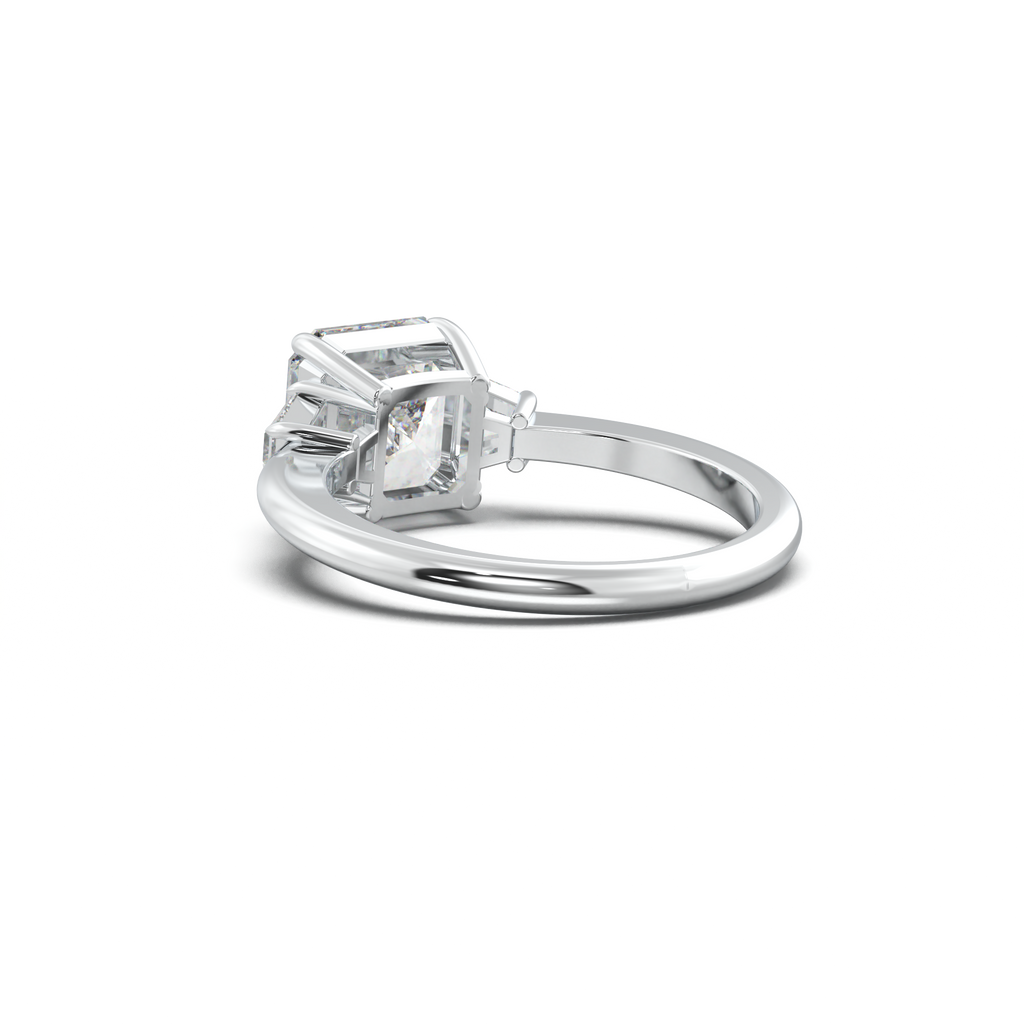 Asscher Baguette Three-Stone Engagement Ring