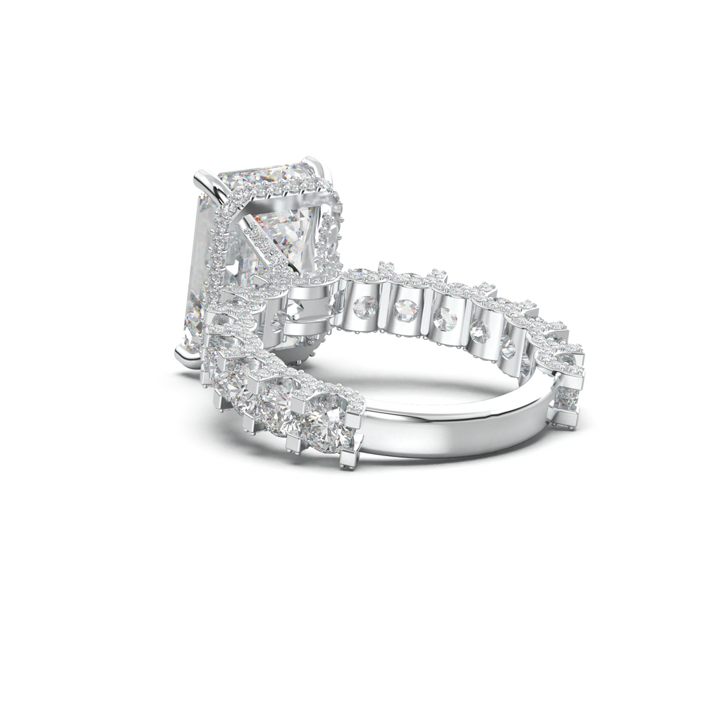 Emerald Diamond Band Engagement Ring