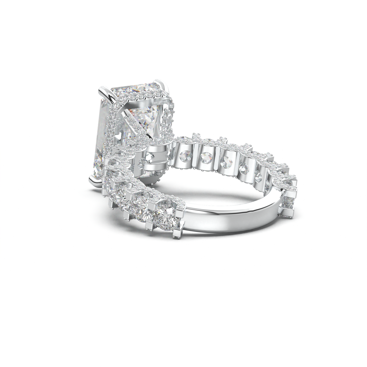 Emerald Diamond Band Engagement Ring