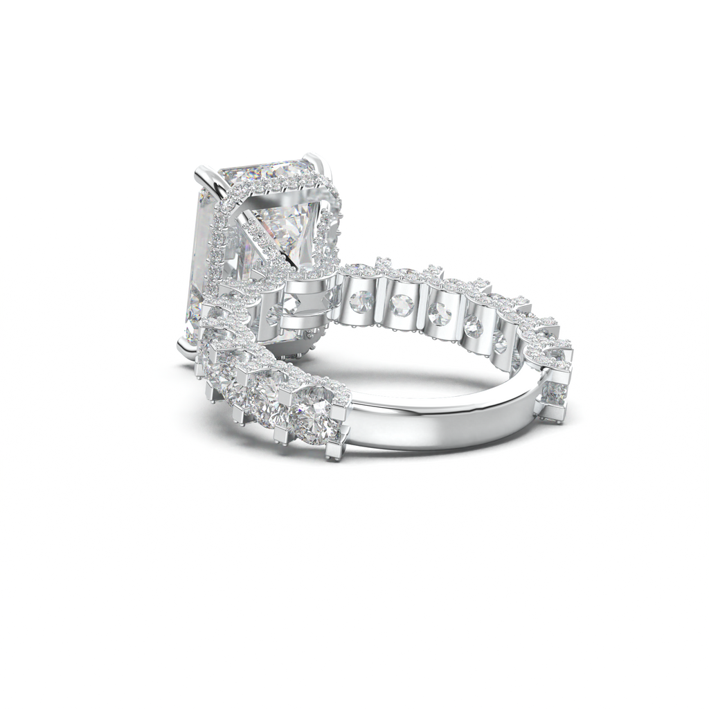 Emerald Diamond Band Engagement Ring