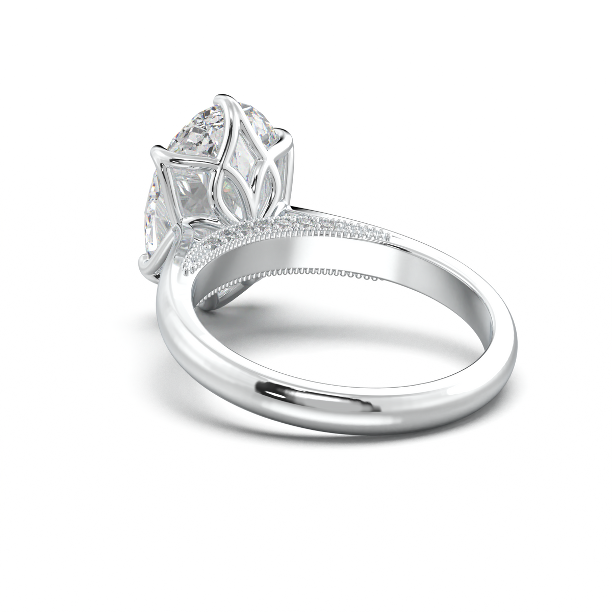 Oval Tulip Setting Hidden bridge Halo Engagement Ring