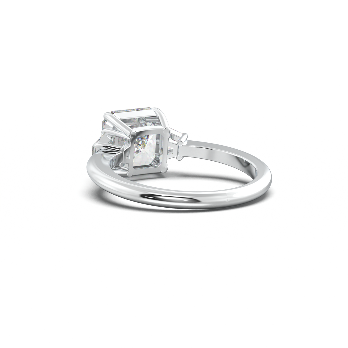 Asscher Baguette Three-Stone Engagement Ring
