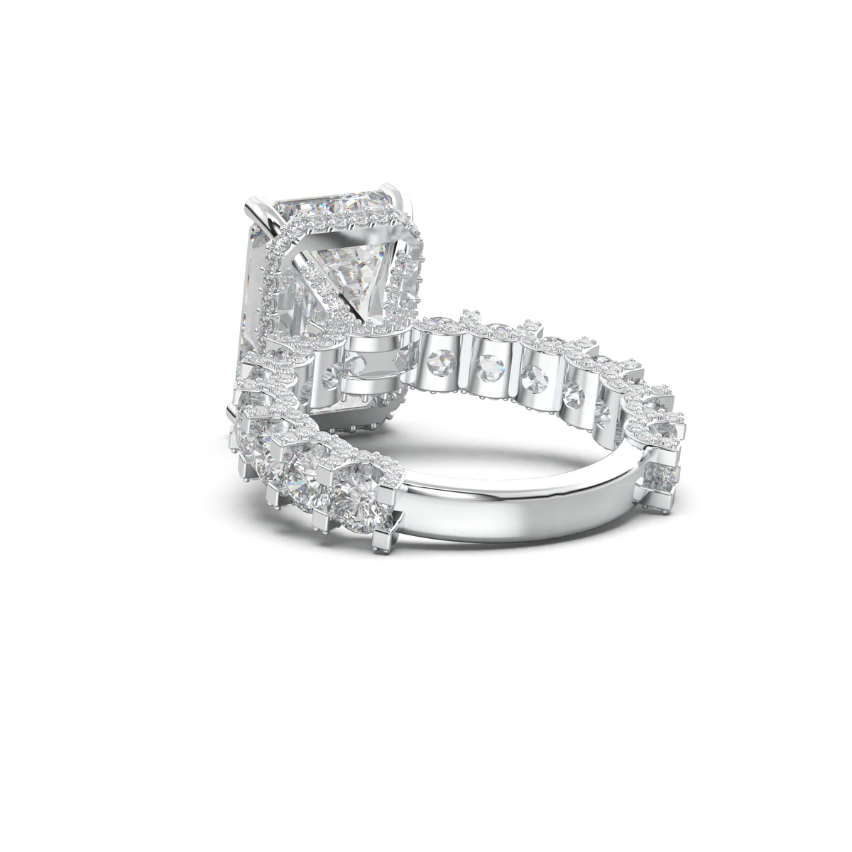 Emerald Diamond Band Engagement Ring