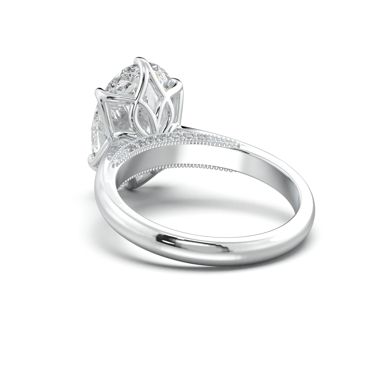 Oval Tulip Setting Hidden bridge Halo Engagement Ring