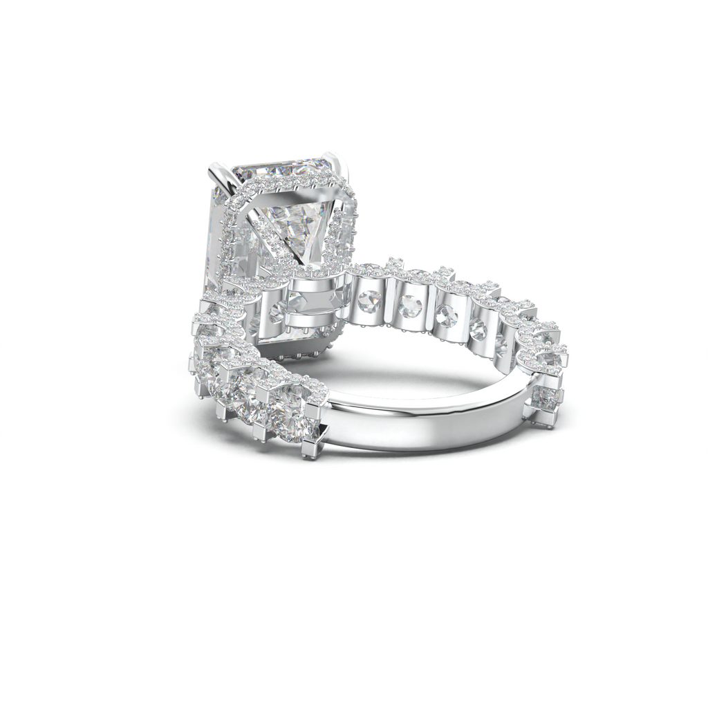 Emerald Diamond Band Engagement Ring