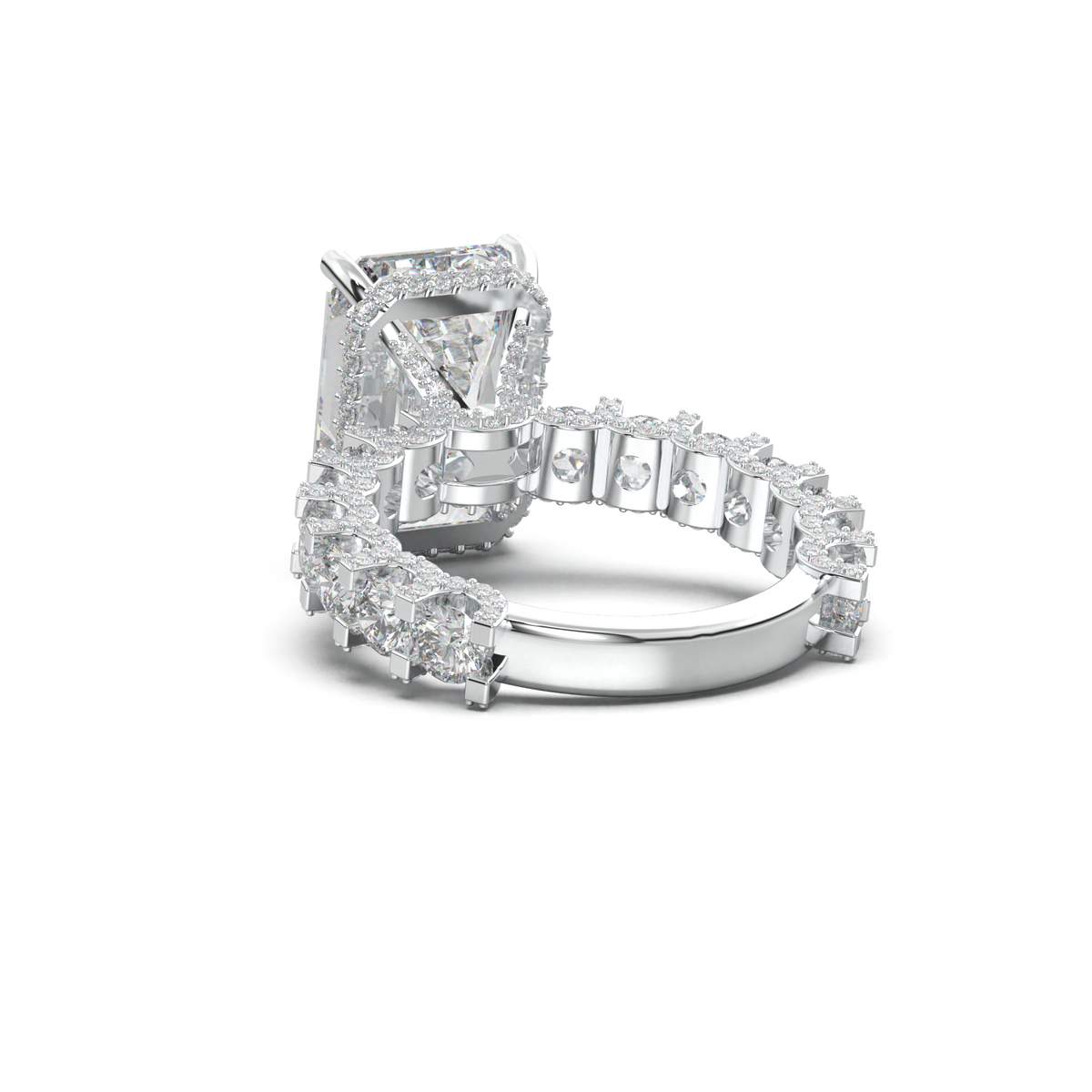 Emerald Diamond Band Engagement Ring
