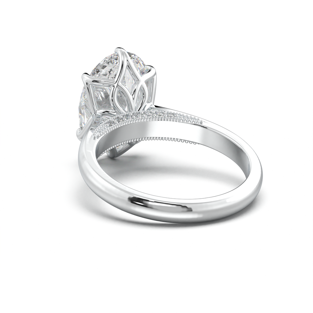 Oval Tulip Setting Hidden bridge Halo Engagement Ring
