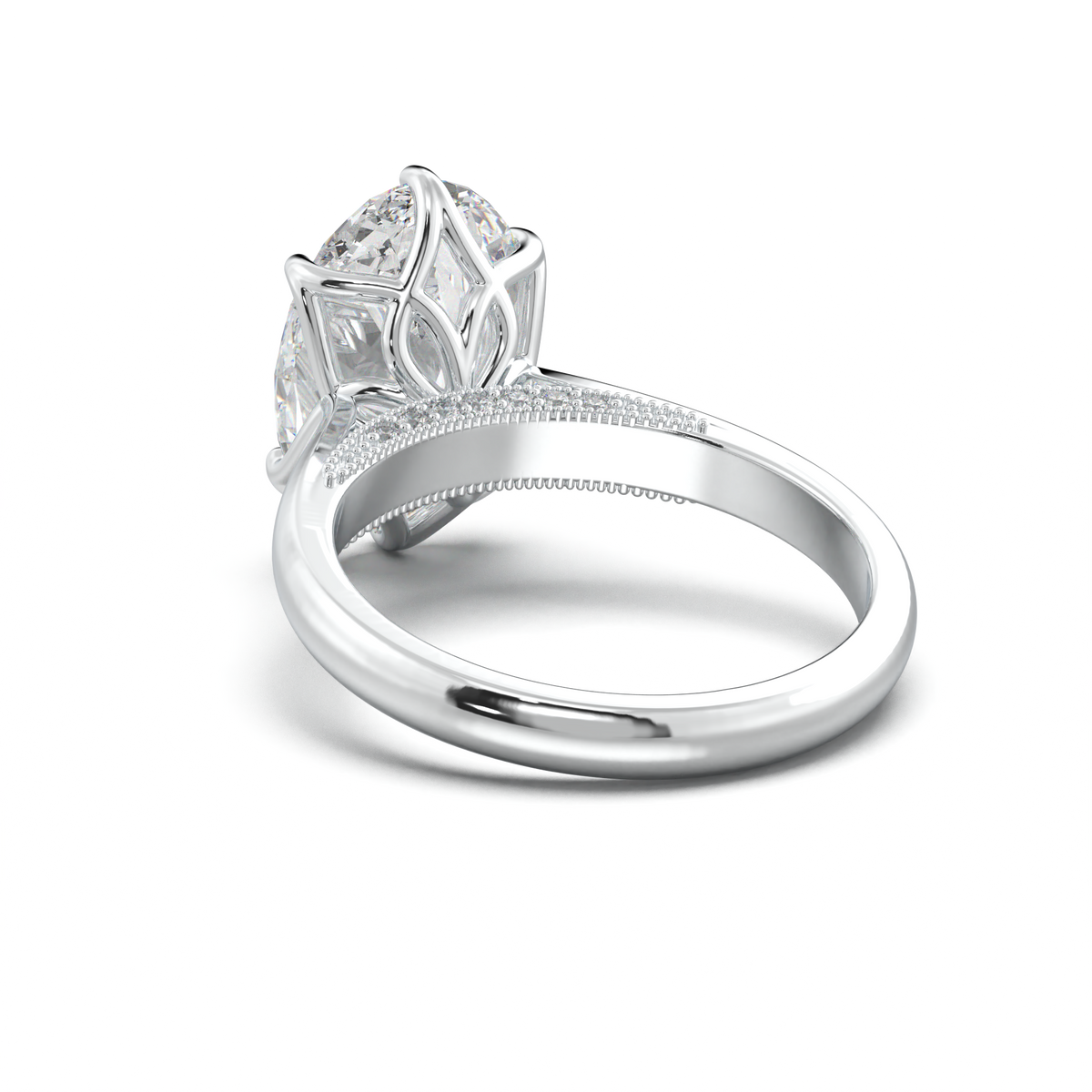 Oval Tulip Setting Hidden bridge Halo Engagement Ring