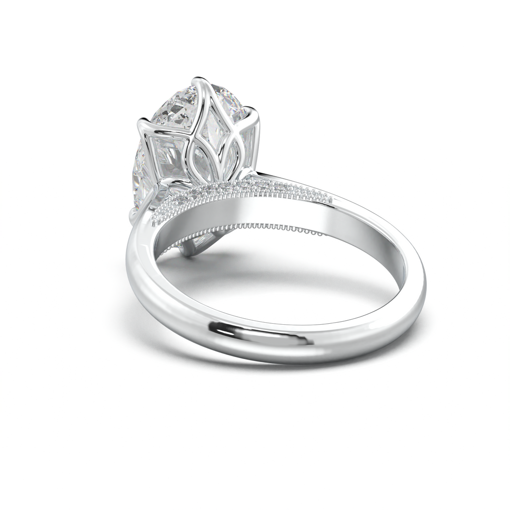 Oval Tulip Setting Hidden bridge Halo Engagement Ring