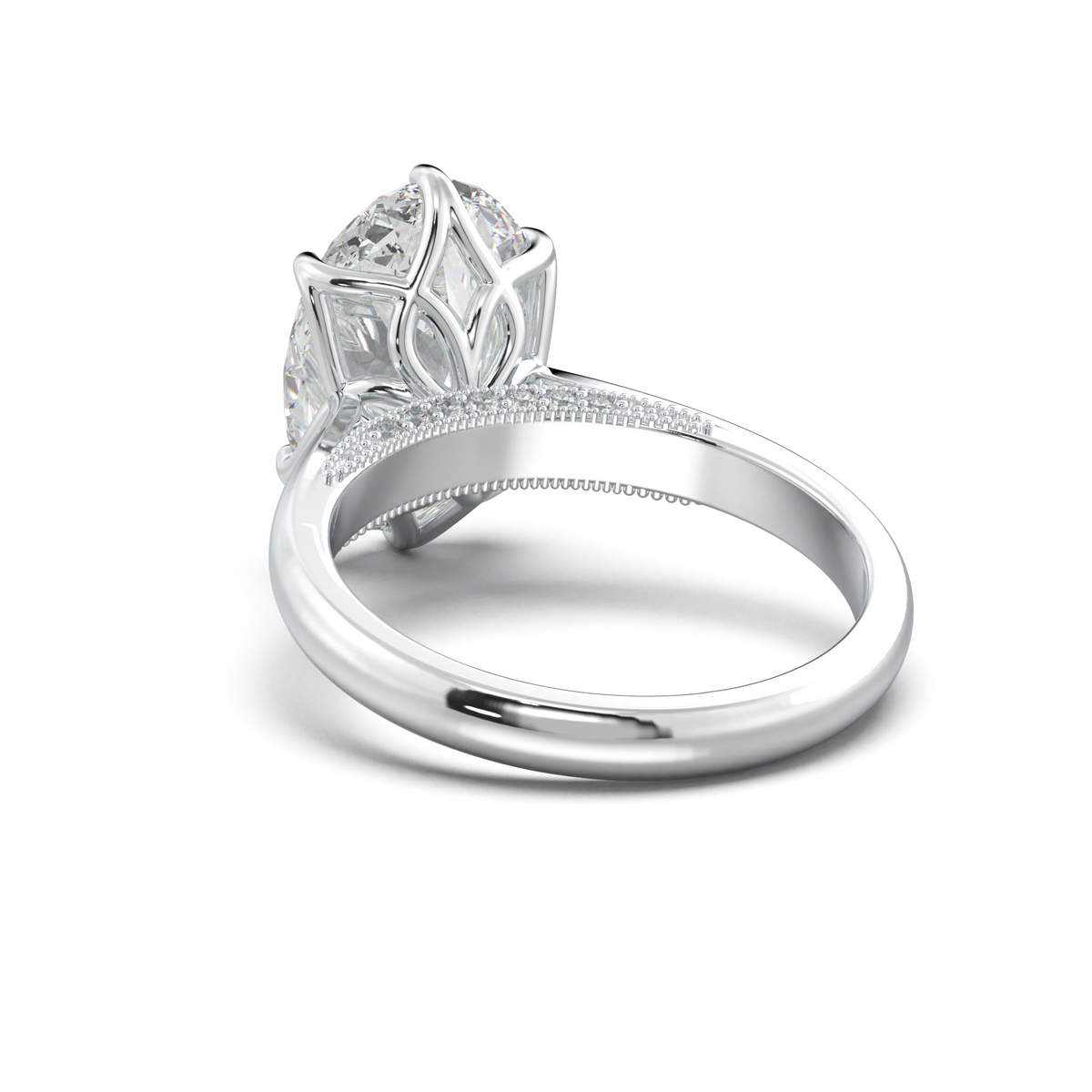 Oval Tulip Setting Hidden bridge Halo Engagement Ring