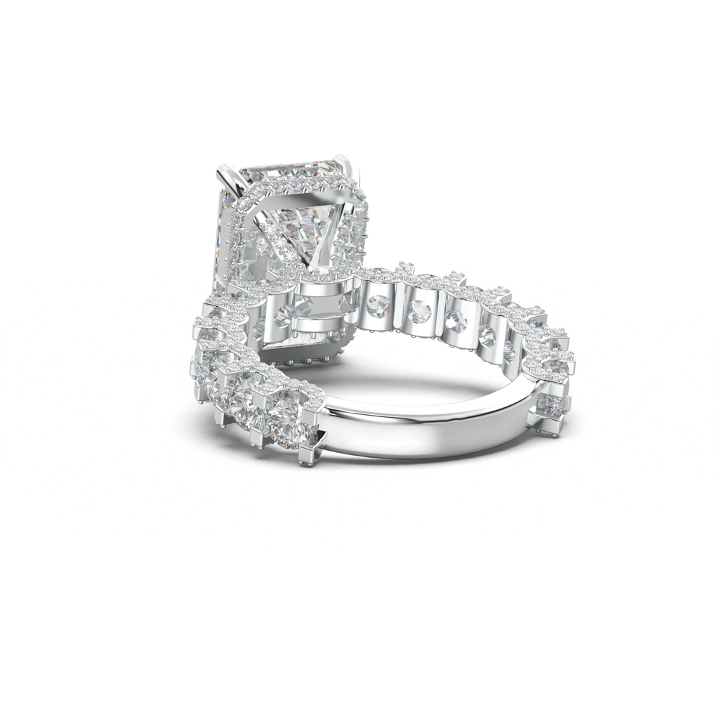 Emerald Diamond Band Engagement Ring