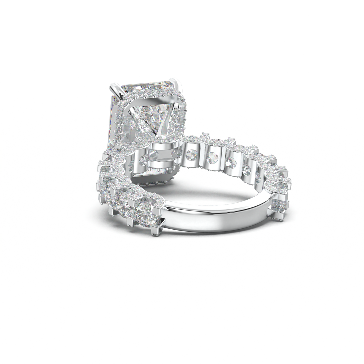 Emerald Diamond Band Engagement Ring