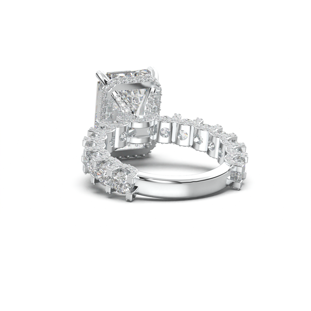 Emerald Diamond Band Engagement Ring