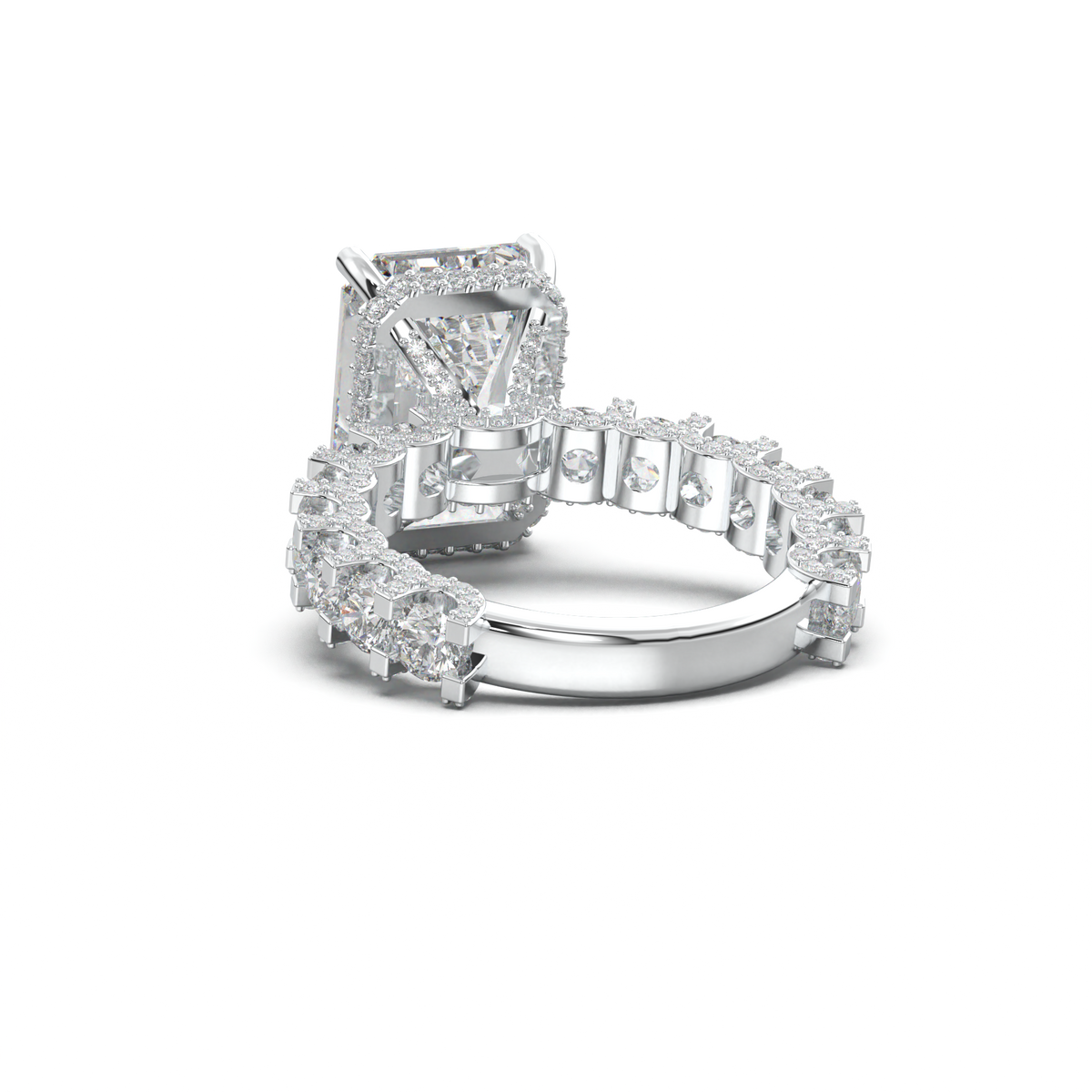 Emerald Diamond Band Engagement Ring