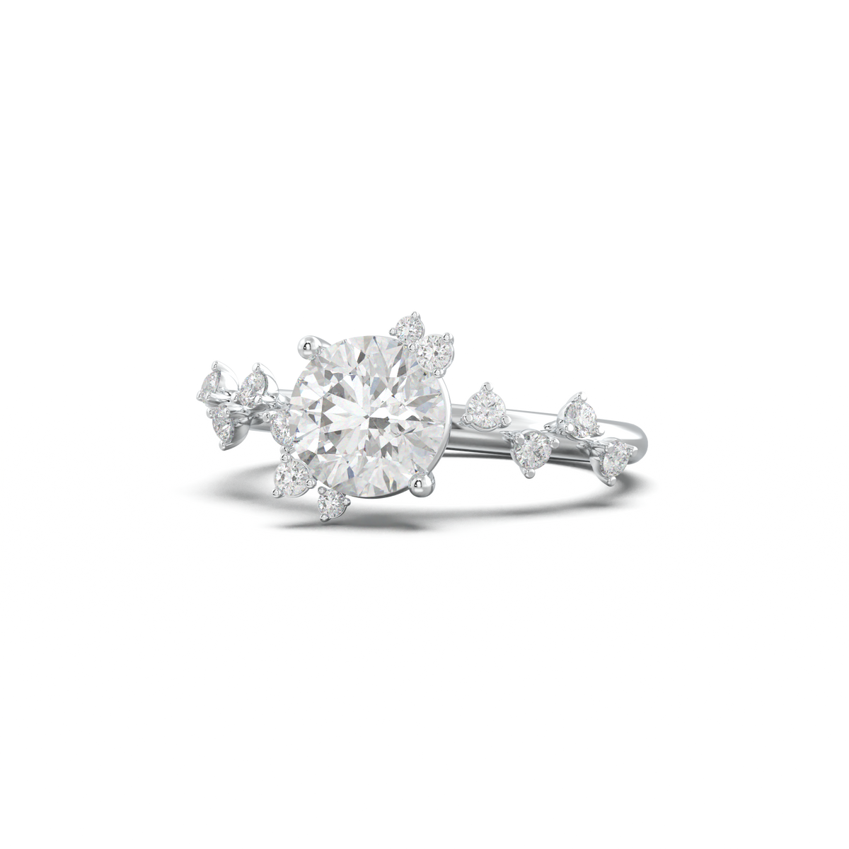 Round Botanical Accent Engagement Ring