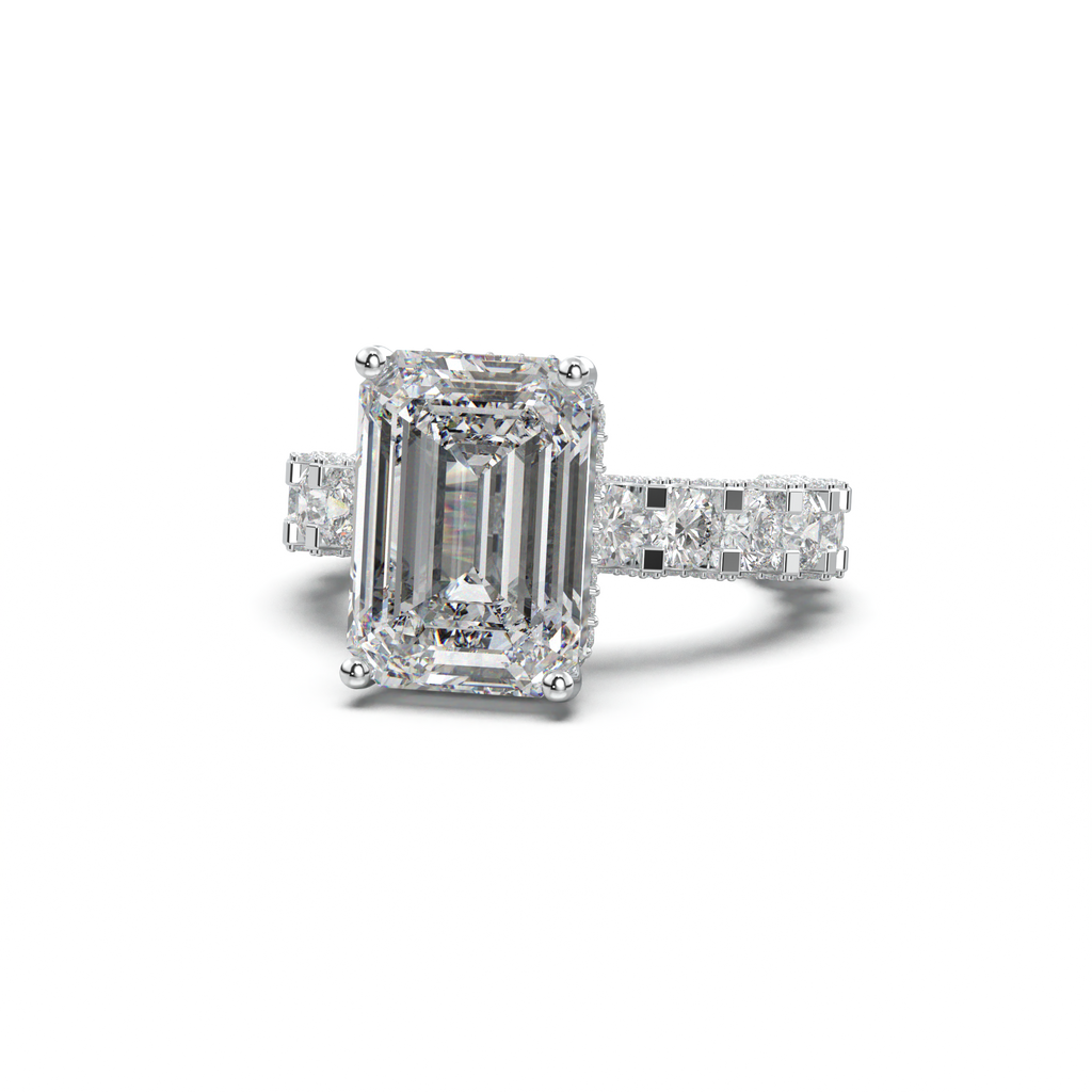 Emerald Diamond Band Engagement Ring