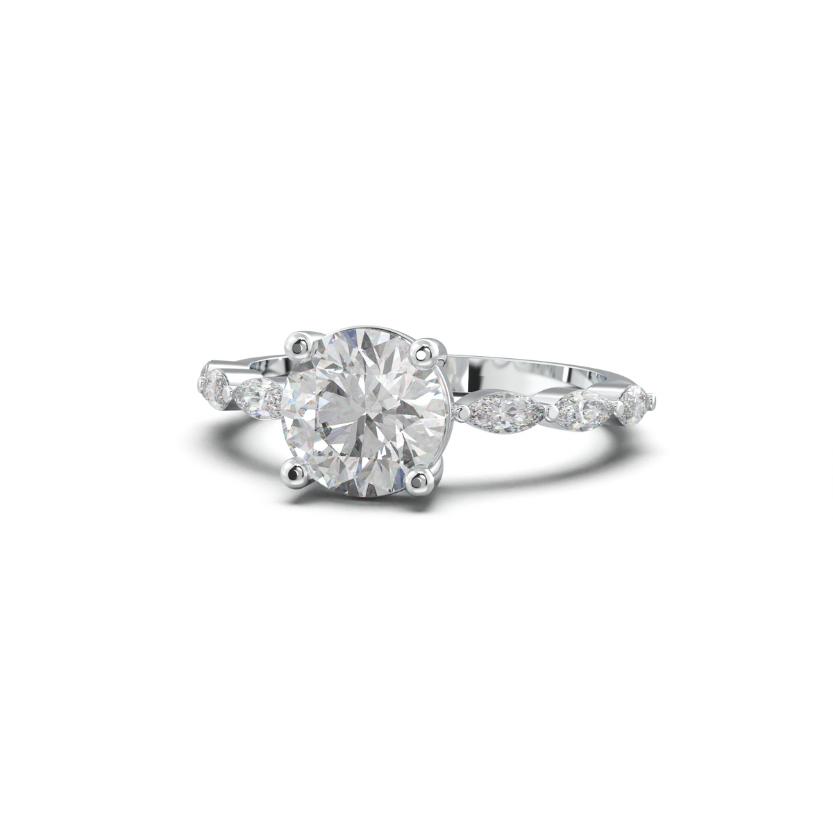 Round Marquise Side-Stone Engagement Ring