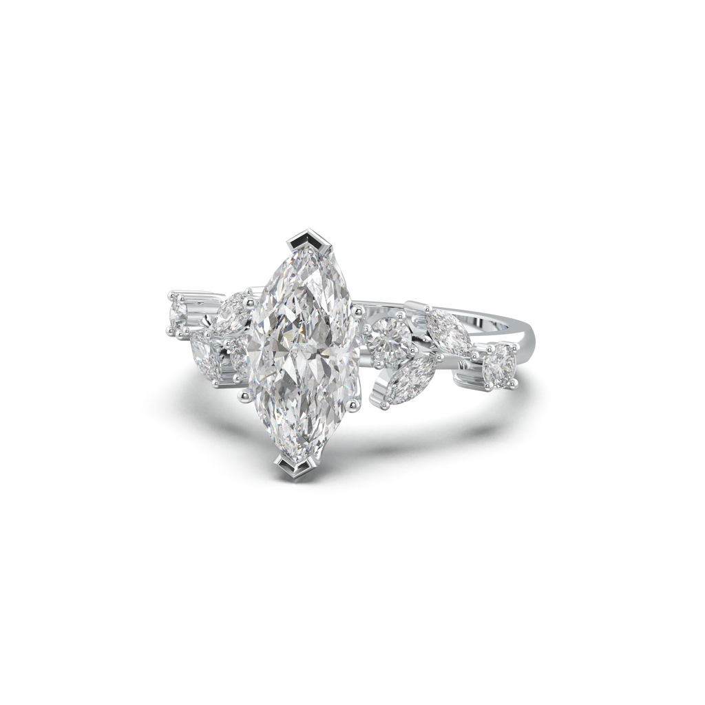Marquise Mixed Side-Stone Engagement Ring