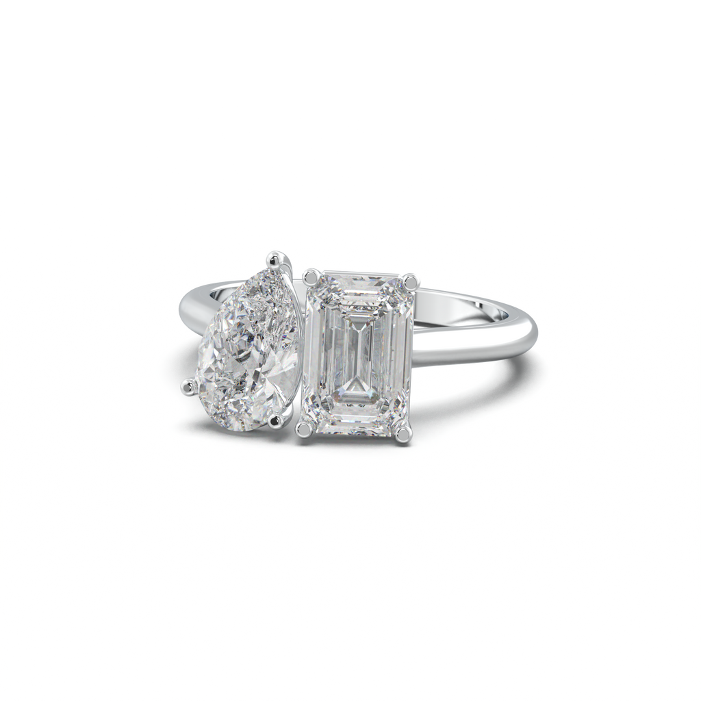 Pear & Emerald Toi et Moi Engagement Ring