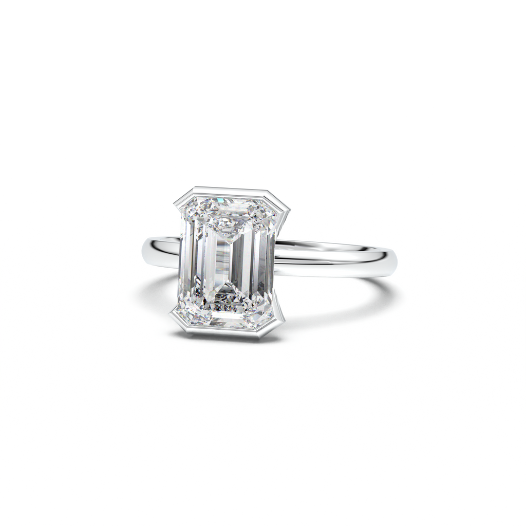 Emerald Cut Half-Bezel Engagement Ring