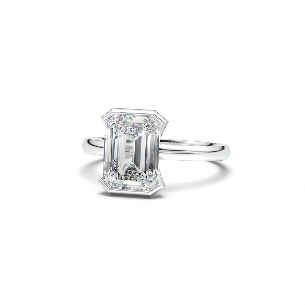 Emerald Cut Half-Bezel Engagement Ring
