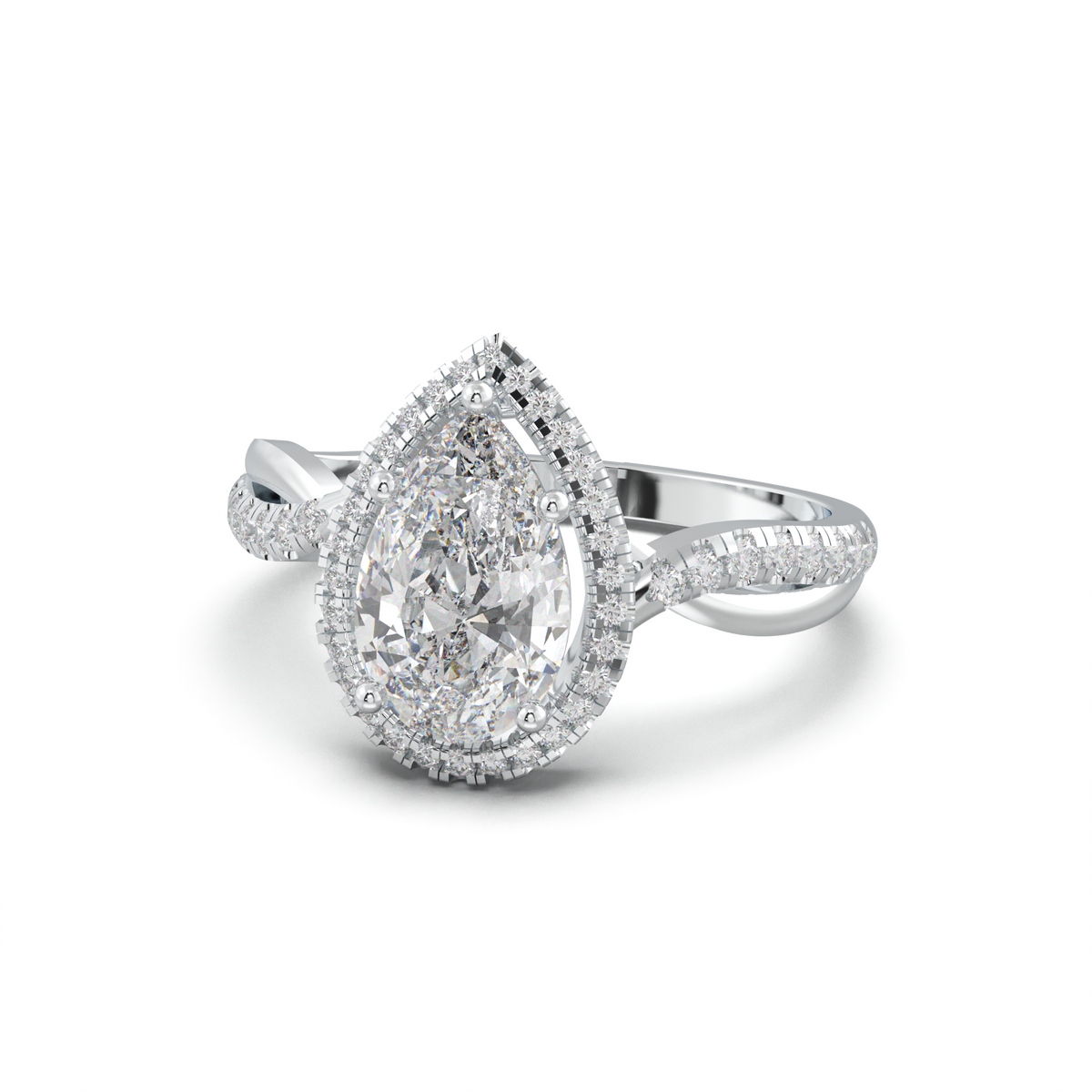 Pear Halo Twisted Pavé Engagement Ring