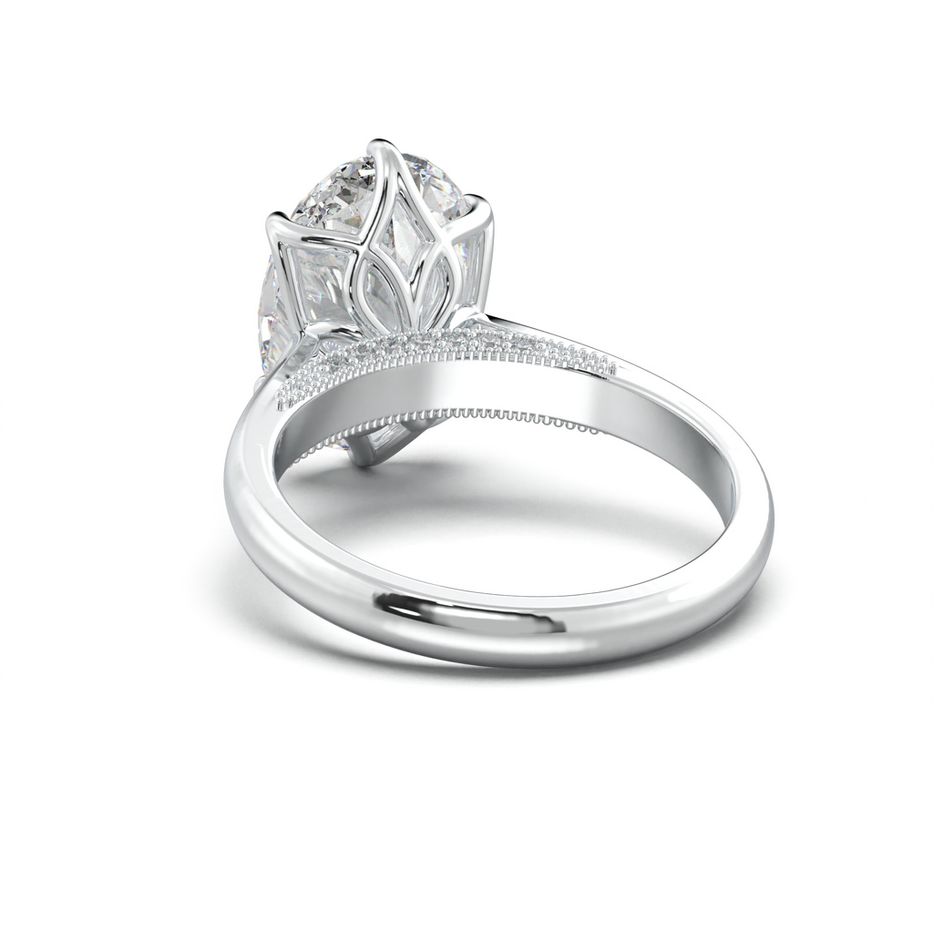 Oval Tulip Setting Hidden bridge Halo Engagement Ring
