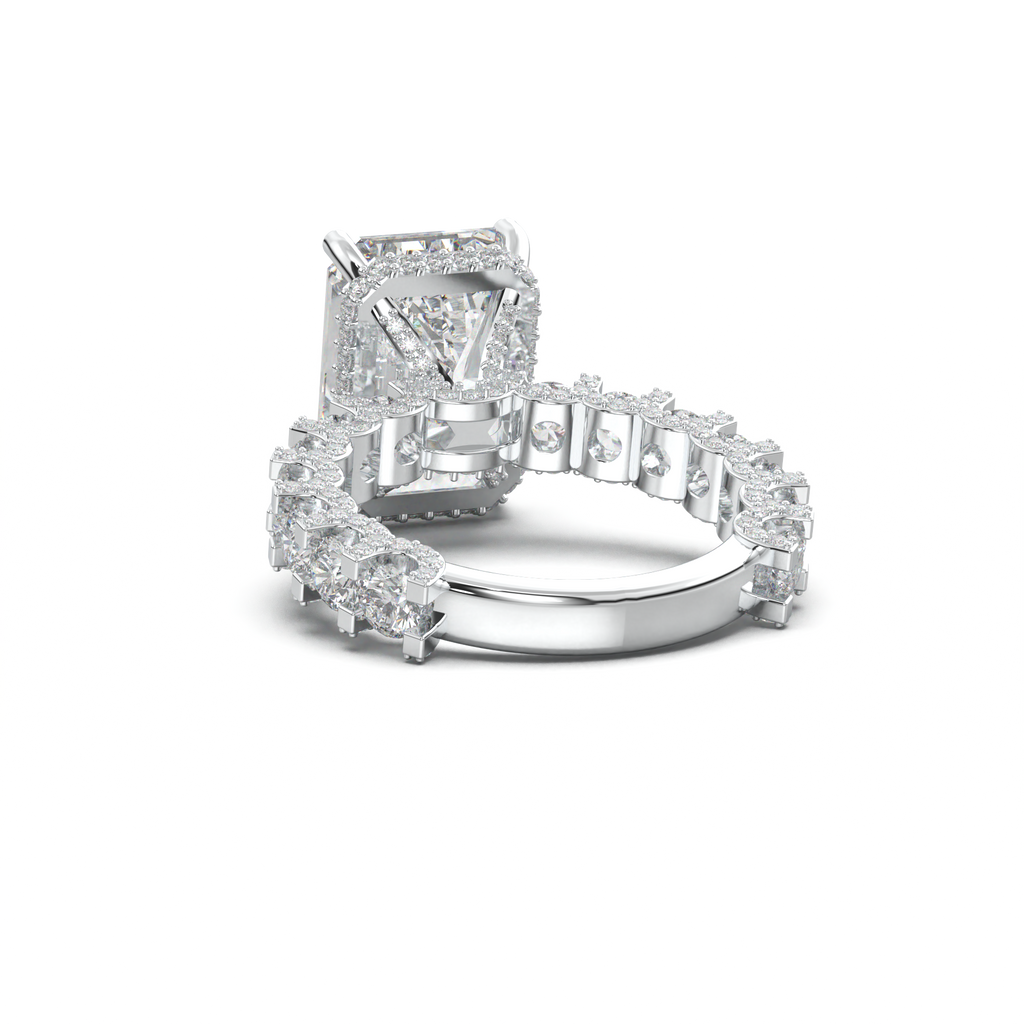 Emerald Diamond Band Engagement Ring