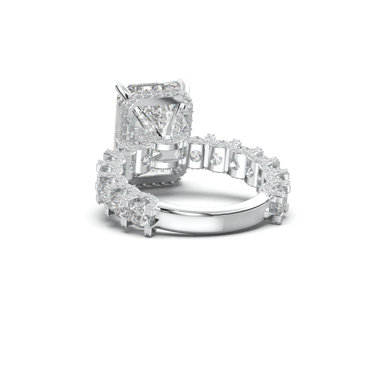 Emerald Diamond Band Engagement Ring