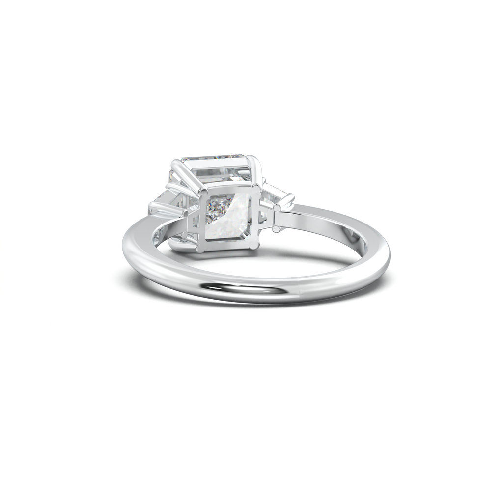 Asscher Baguette Three-Stone Engagement Ring