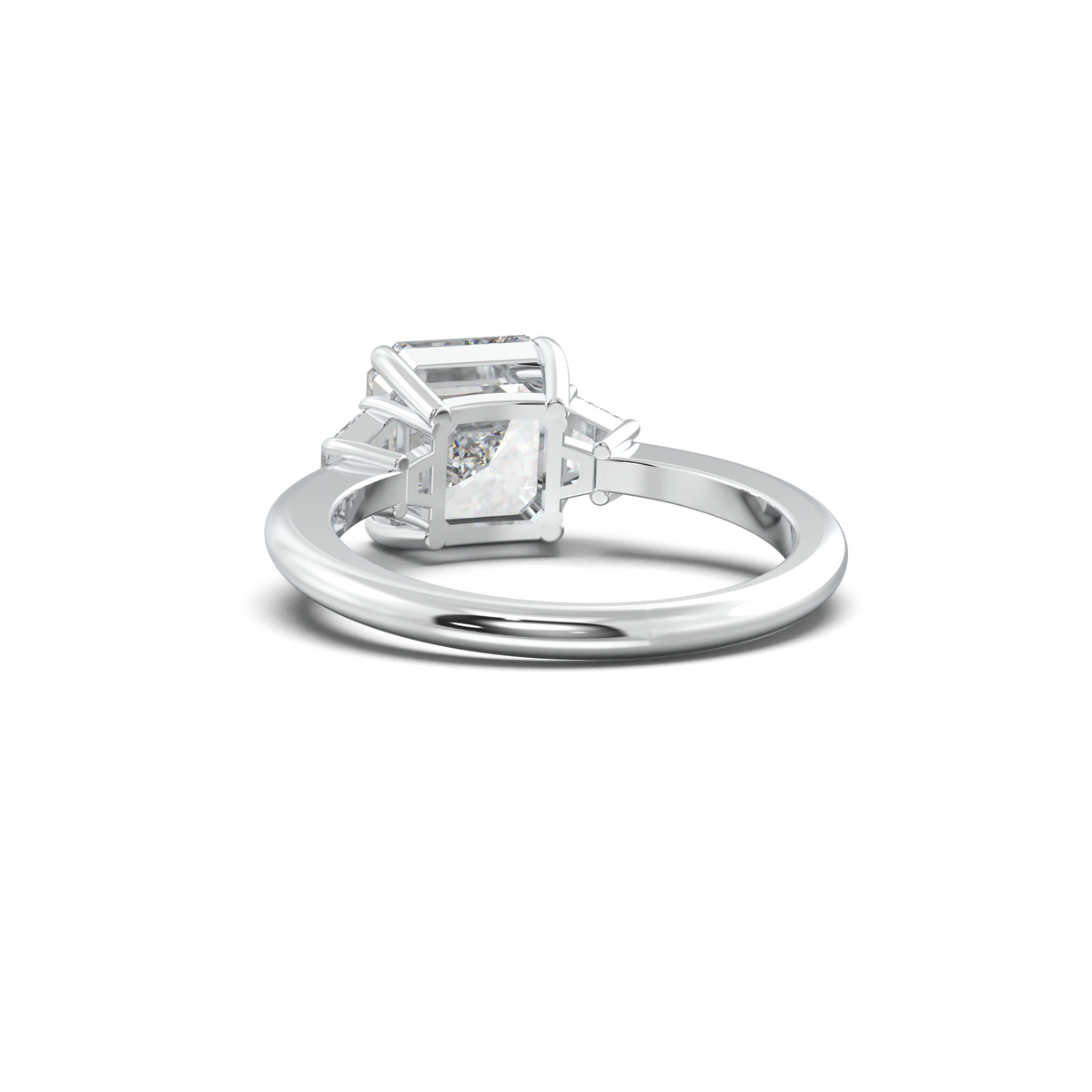 Asscher Baguette Three-Stone Engagement Ring