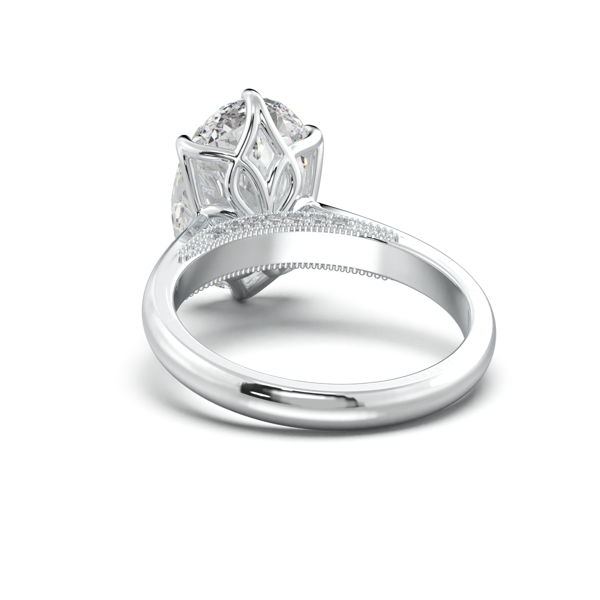 Oval Tulip Setting Hidden bridge Halo Engagement Ring