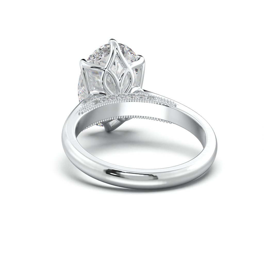 Oval Tulip Setting Hidden bridge Halo Engagement Ring