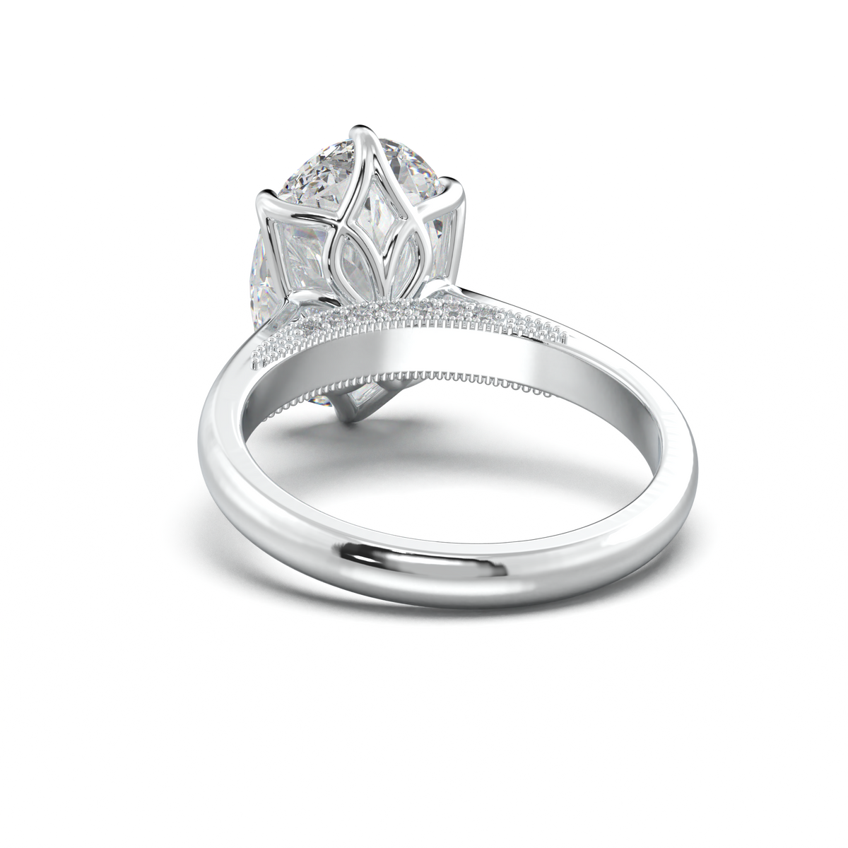 Oval Tulip Setting Hidden bridge Halo Engagement Ring