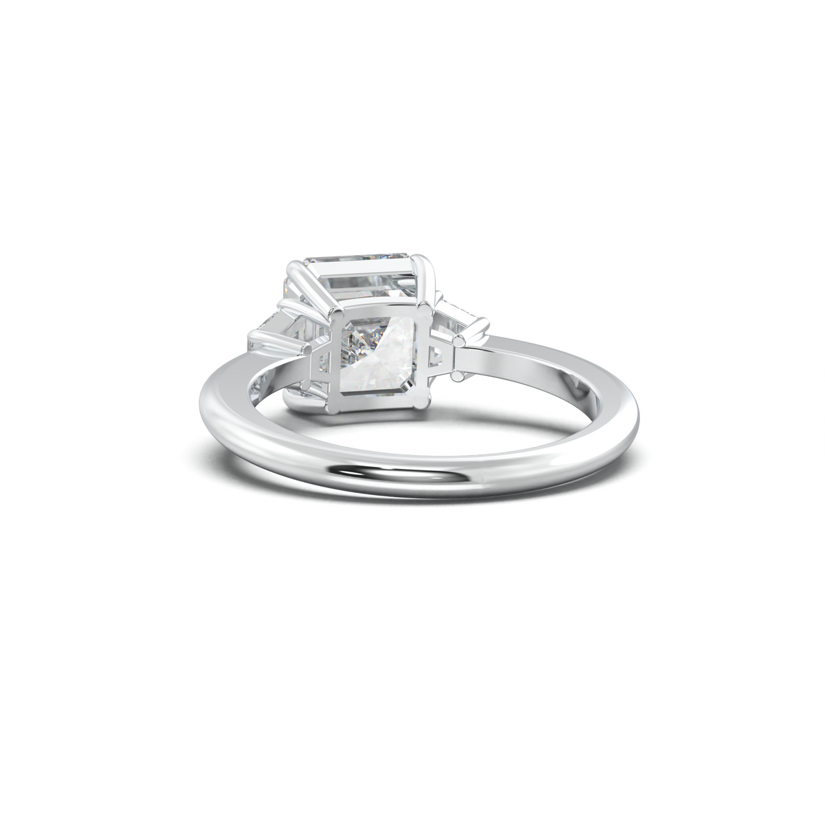 Asscher Baguette Three-Stone Engagement Ring