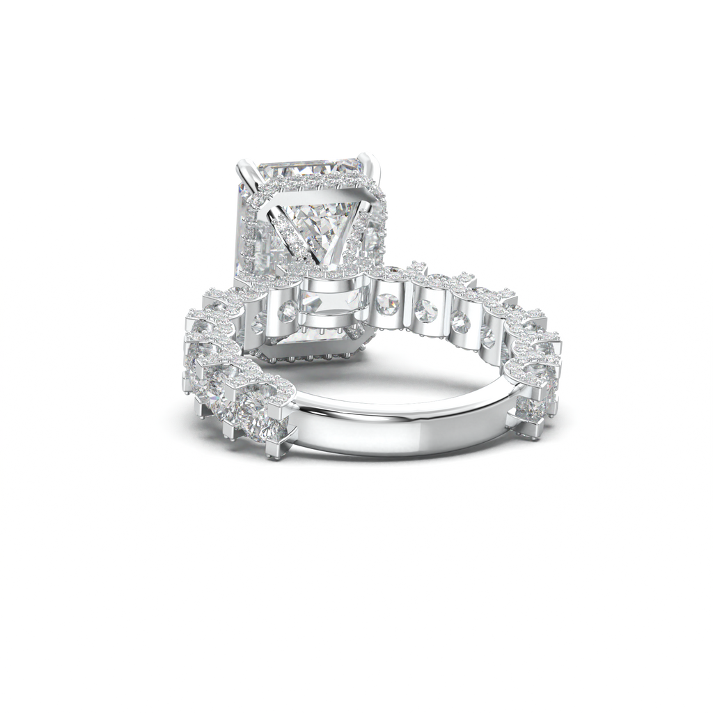 Emerald Diamond Band Engagement Ring