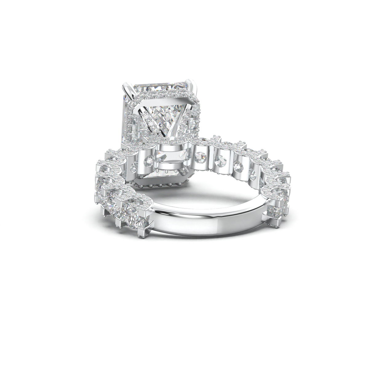 Emerald Diamond Band Engagement Ring