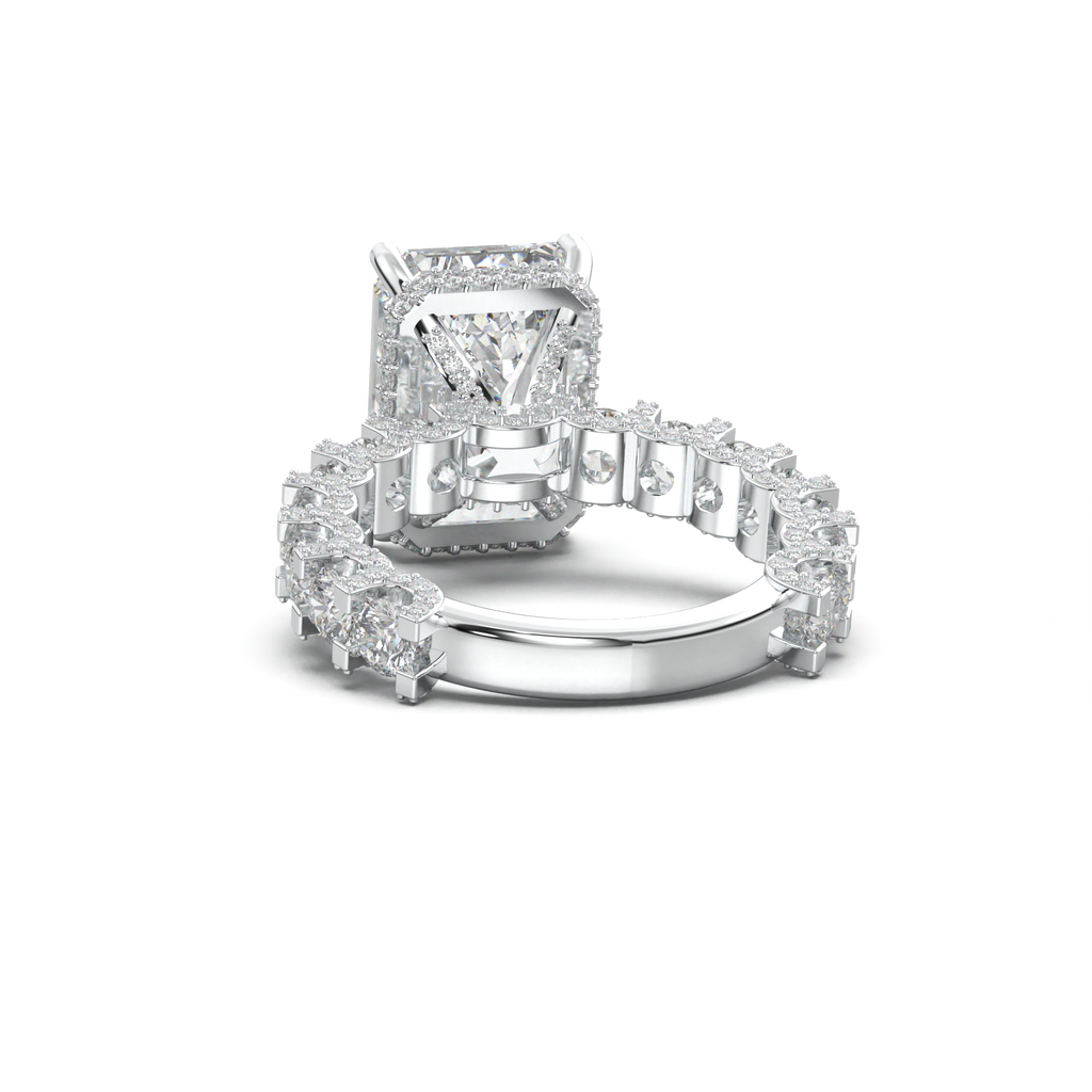 Emerald Diamond Band Engagement Ring