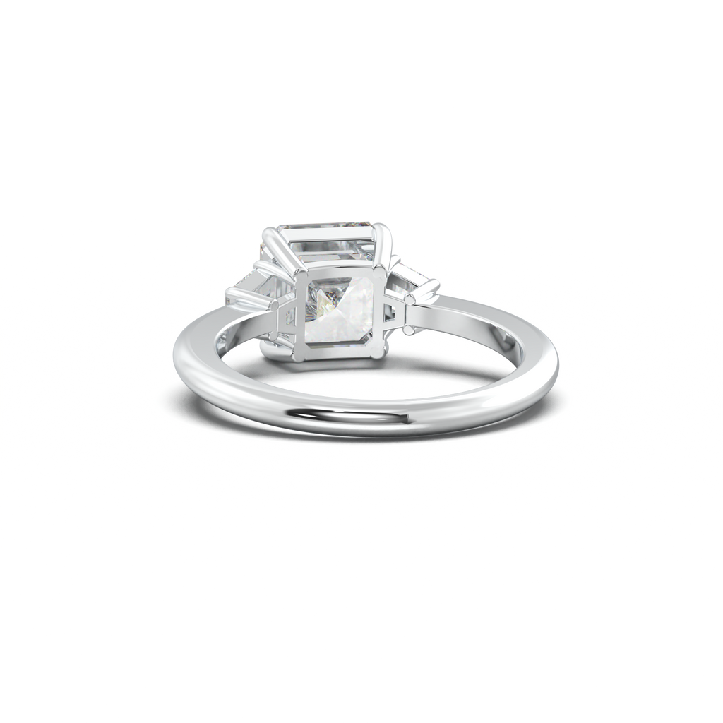 Asscher Baguette Three-Stone Engagement Ring