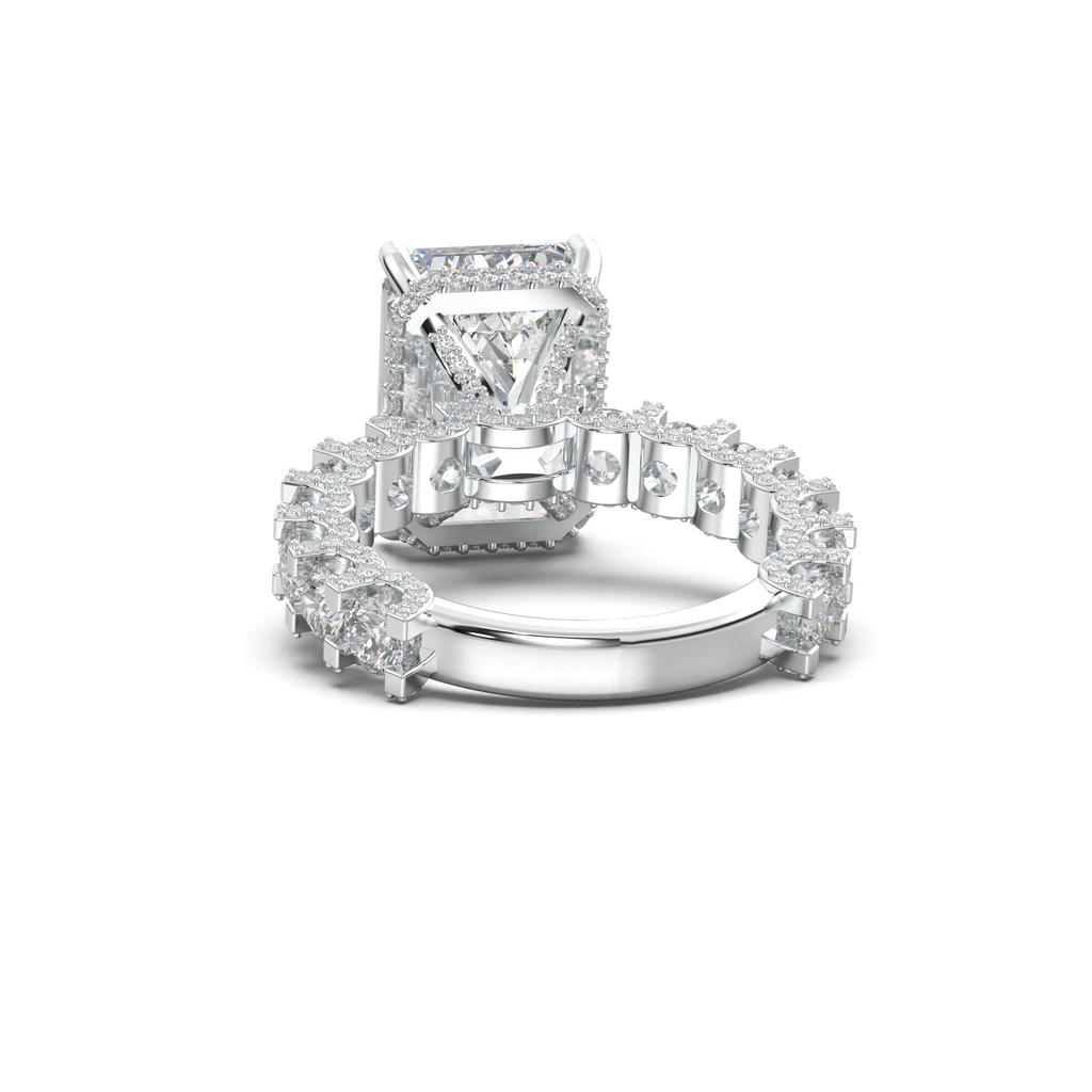 Emerald Diamond Band Engagement Ring