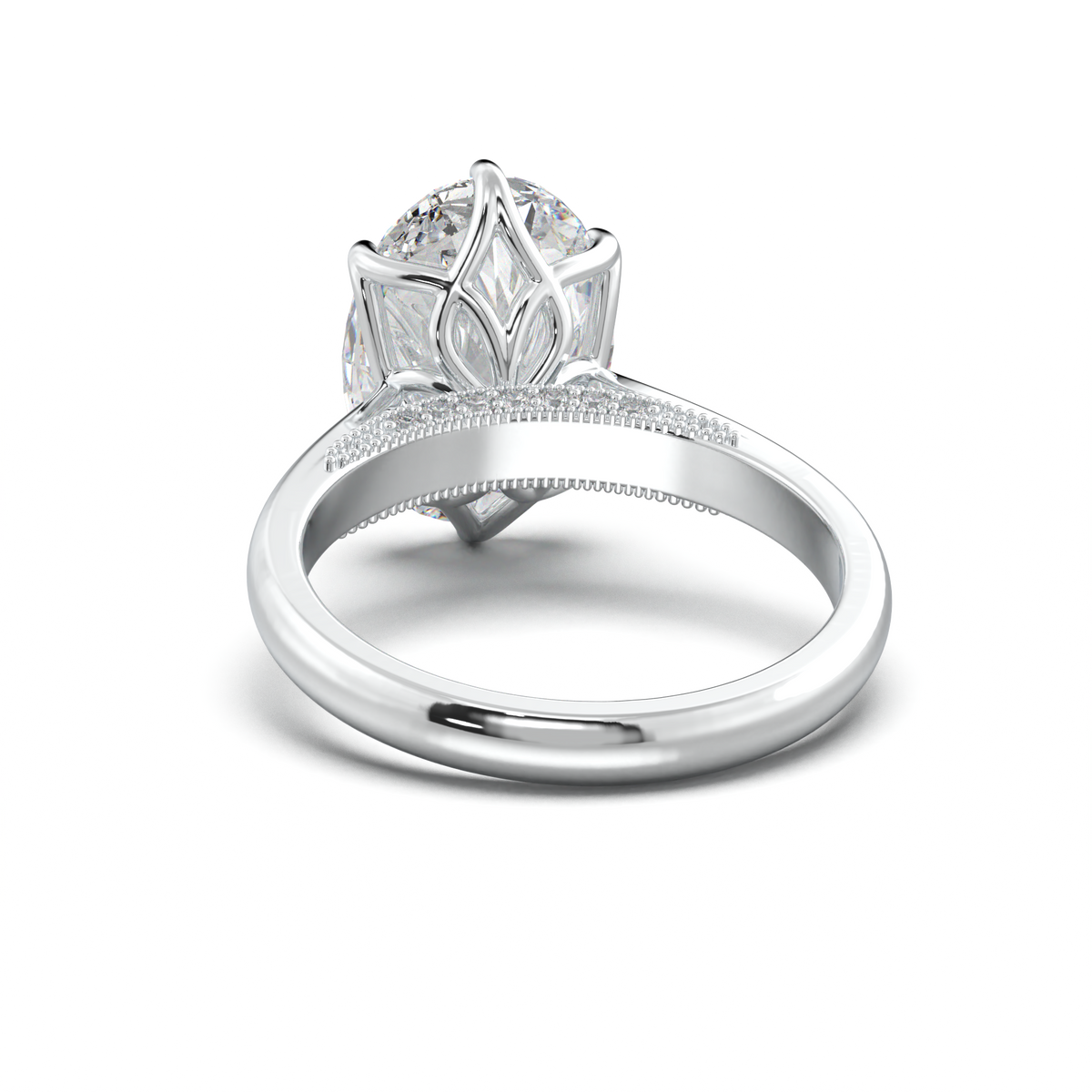 Oval Tulip Setting Hidden bridge Halo Engagement Ring