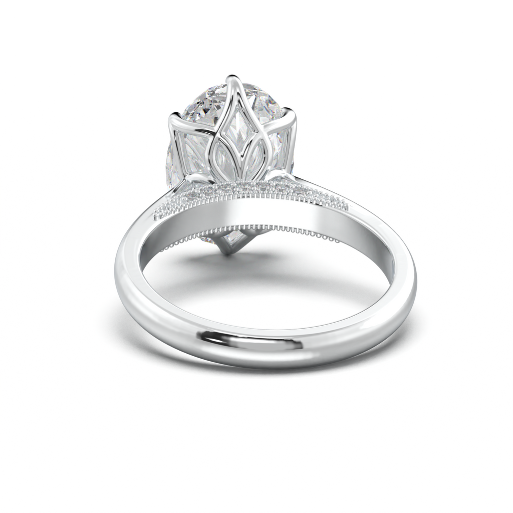 Oval Tulip Setting Hidden bridge Halo Engagement Ring