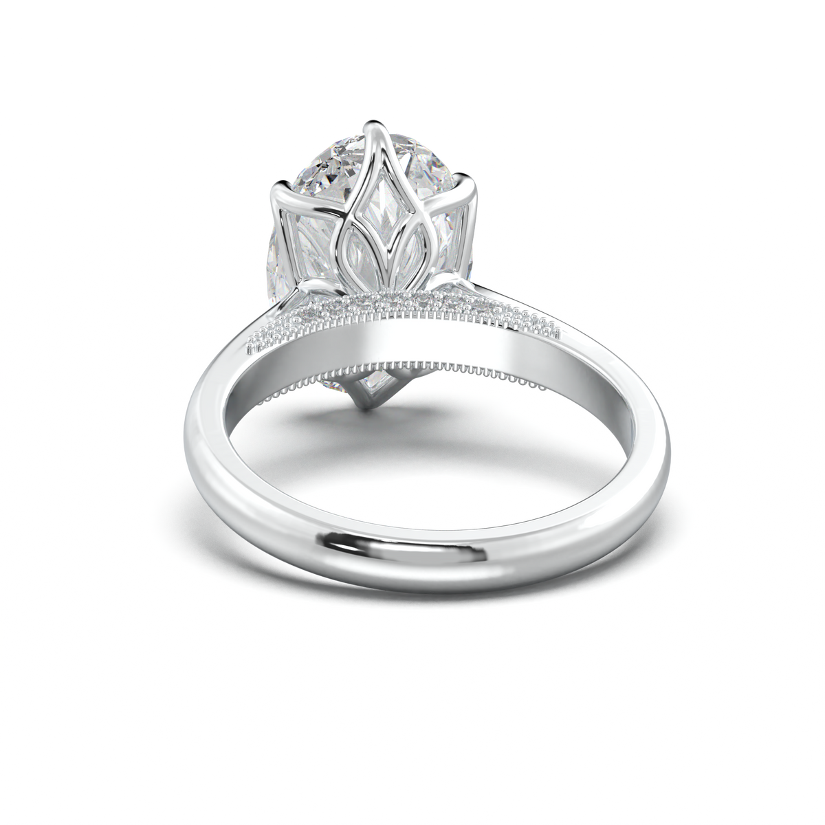 Oval Tulip Setting Hidden bridge Halo Engagement Ring