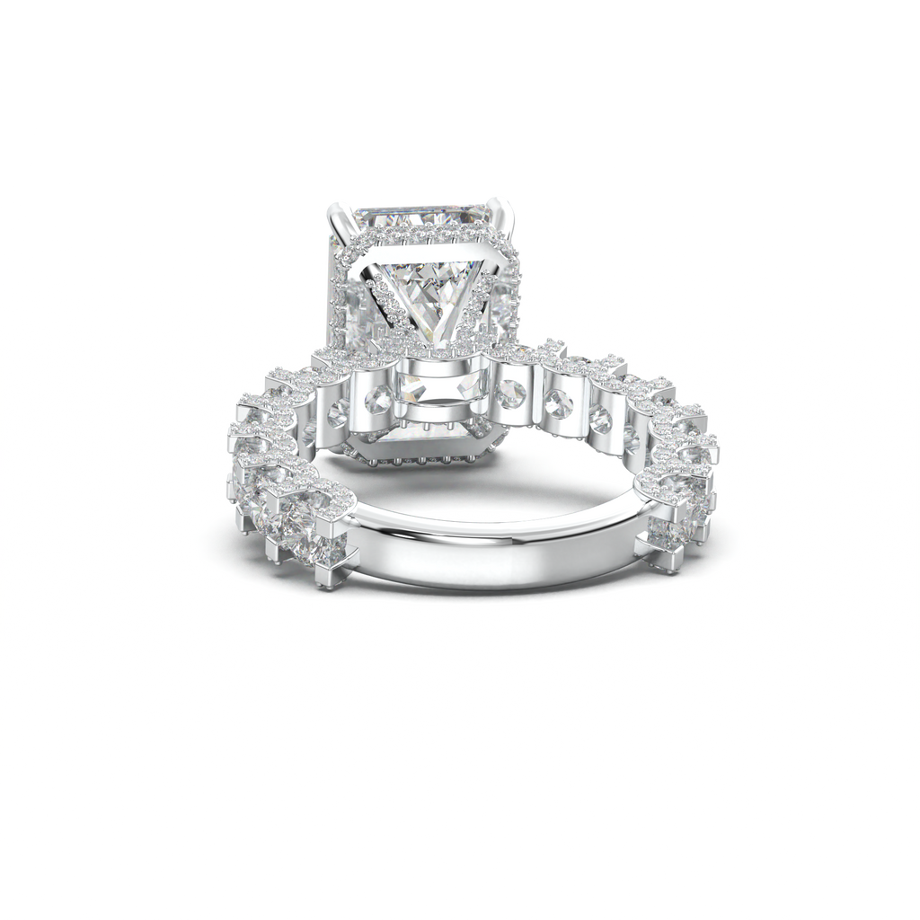 Emerald Diamond Band Engagement Ring