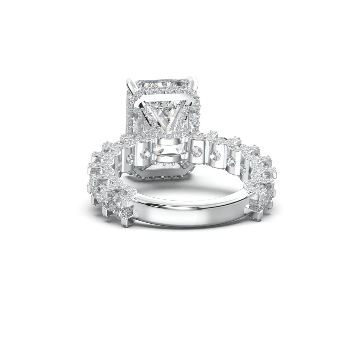 Emerald Diamond Band Engagement Ring